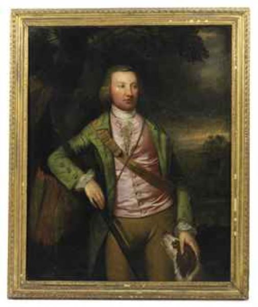portrait-of-edward-o-brien-three-quarter-length-in-a-green-coat-and-pink-waistcoat-and-buff-breeches-holding-a-gun-in-his