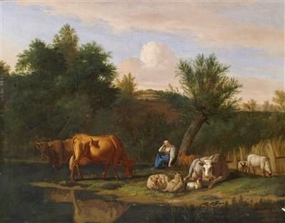 a-landscape-with-a-shepherd-and-a-shepherdess-and-their-flock-at-dusk