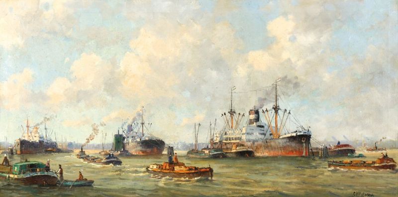 freight-ships-in-the-rotterdam-harbour-with-merchant-ships-and-a-tug-boat