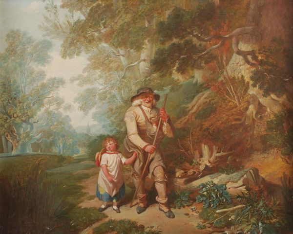 an-elderly-man-with-a-young-boy-on-a-wooded-path