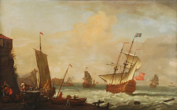 an-english-flagship-off-a-port
