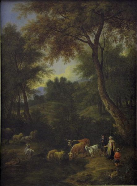 travelers-with-livestock-crossing-a-stream
