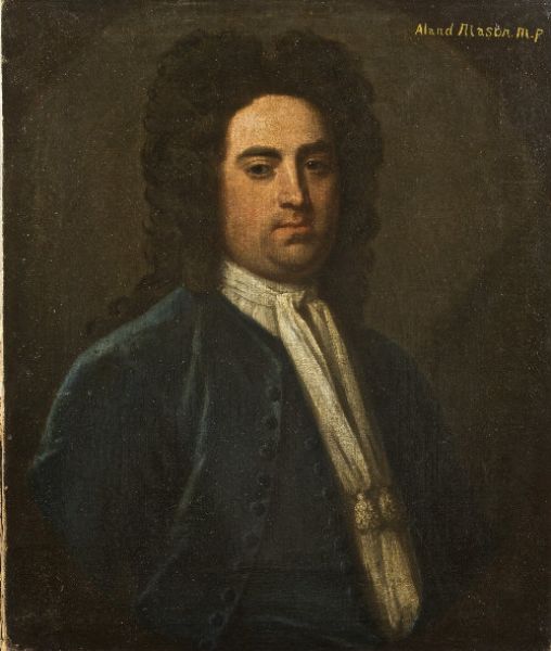 portrait-of-a-man-with-brown-wig-and-wearing-a-blue-velvet-coat-and-undercoat-with-white-silk-tassel-stock