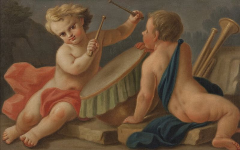 a-putti-con-strumenti-musicali-b-putti-con-armatura-sulla-sinistra
