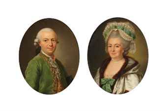 portrait-d-homme-en-buste-a-la-veste-verte-et-portrait-de-femme-avec-une-coiffe-en-dentelle-en-buste