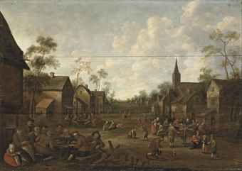 a-village-feast-with-figures-outside-an-inn-and-others-playing-games