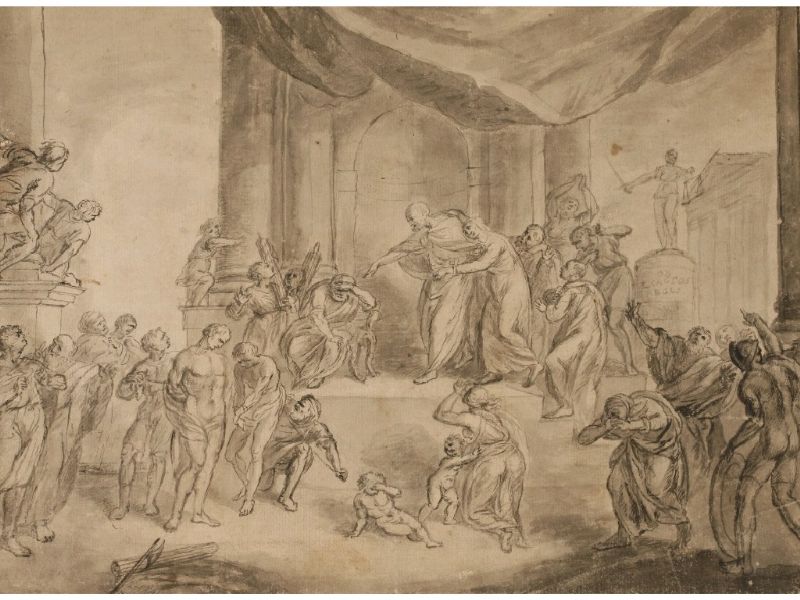 classical-figures-in-a-courtyard-watching-a-condemnation