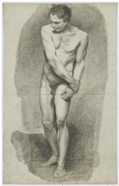 academie-d-homme-assis-vu-de-profil-se-tenant-la-jambe-gauche