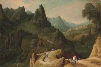a-mountainous-landscape-with-travellers-on-a-track