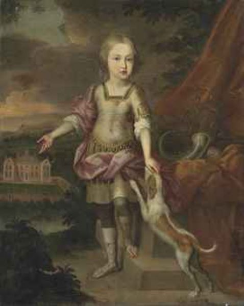 portrait-of-a-boy-full-length-in-classical-attire-with-a-dog-in-the-grounds-of-an-estate