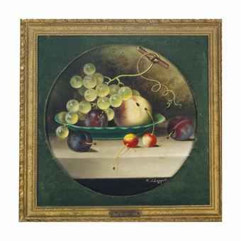 green-grapes-cherries-peaches-and-plums-in-a-green-bowl-and-black-grapes-peaches-and-plums-on-a-stone-ledge