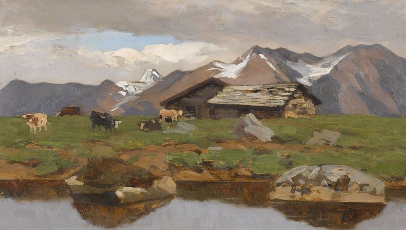 gebirgssee-mit-kuhherde-und-alphutten