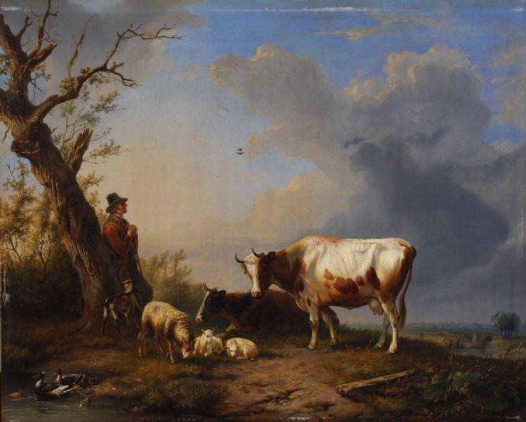 herder-met-koeien-en-schapen-bij-boom-een-stad-in-het-verschiet