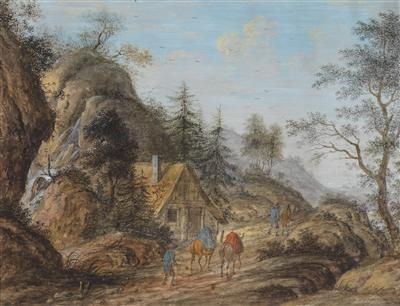 mountainous-landscape-with-travellers-donkeys-and-a-hut-in-the-foreground