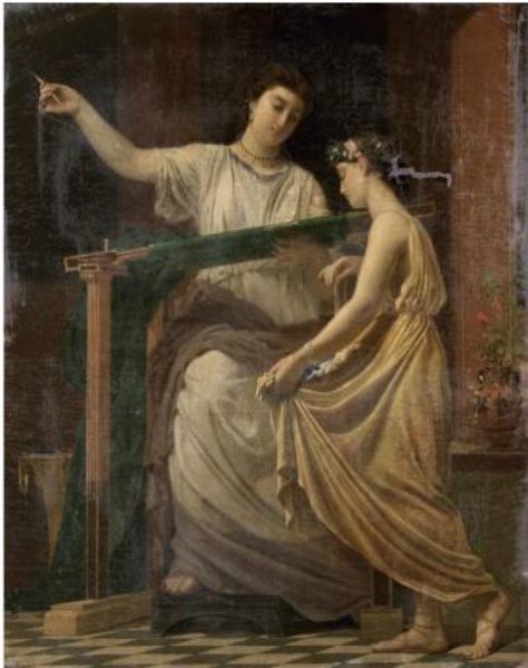 une-fileuse-et-sa-fille-dans-un-interieur-grec