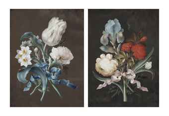a-white-peony-a-blue-iris-and-a-red-cockscomb-with-a-butterfly-tied-together-with-a-pink-ribbon-and-a-white-tulip-a-peony-an