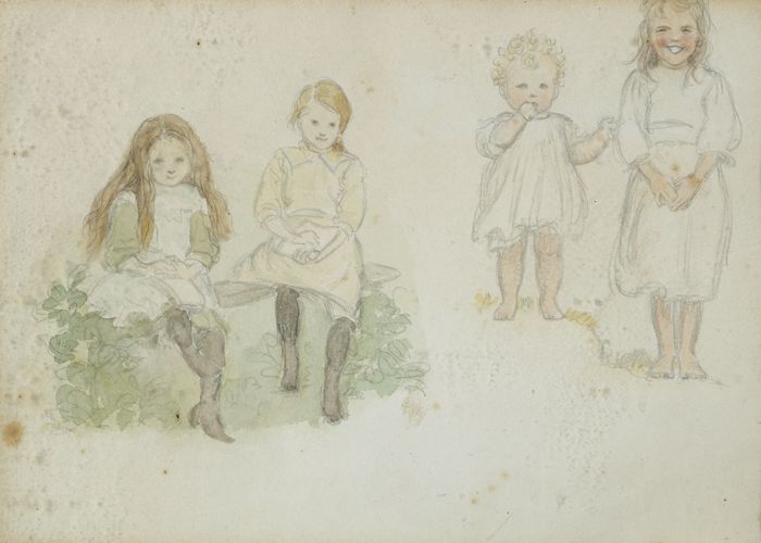 group-of-young-girls-and-sketch-of-a-girl-a-pair