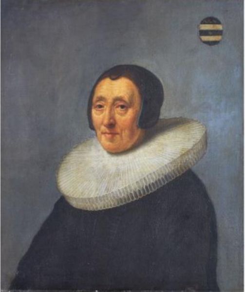 an-elderly-woman-in-a-cartwheel-ruff-with-coat-of-arms