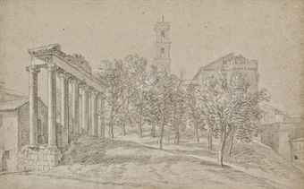 vue-du-temple-de-saturne-sur-le-forum-romain-le-capitole-a-l-arriere-plan