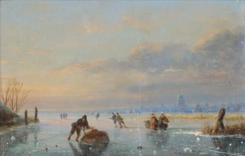ijsgezicht-met-schaatsers-en-op-de-achtergrond-een-kerktoren