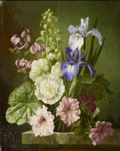 still-life-of-hollyhocks-irises-petunias-and-lilies