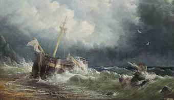a-dismasted-merchant-vessel-wrecked-on-the-beach