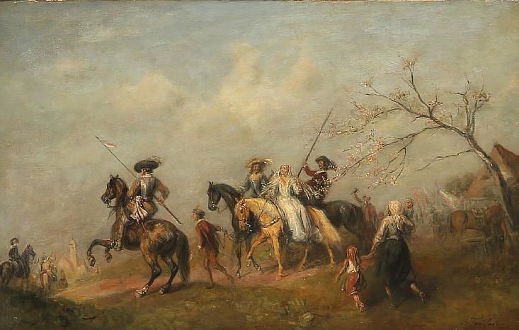 wedding-procession-with-a-knight-a-maiden-squires-and-people