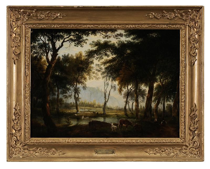 pair-italianate-landscapes-travellers-by-a-shrine-with-fountain-figures-with-livestock
