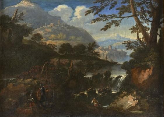 paysage-de-cascades-anime-d-un-pecheur-et-de-soldats