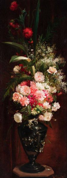 bodegon-con-flores-sobre-repisa-de-madera