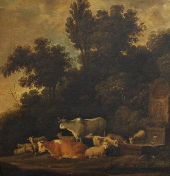 wooded-landscape-with-cattle-goats-and-sheep-by-a-fountain