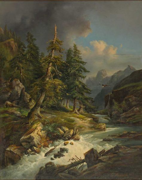 hochgebirgslandschaft-mit-wildwasser-und-geier-malerischer-lichteinfall-auf-katarakt