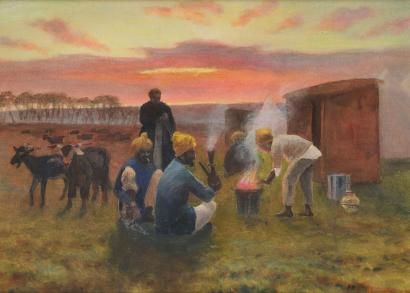 soldats-indiens-autour-d-un-feu-au-crepuscule