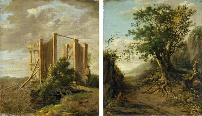 landscape-with-tall-oak-and-hiker-house-construction