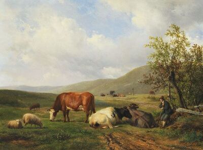 hirte-mit-kuhen-und-schafen-in-weiter-landschaft