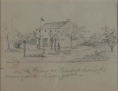 the-old-prison-at-beaufort-showing-the-remains-of-the-stocks-whipping-post-c