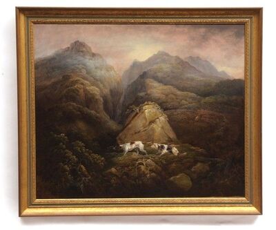two-spaniels-in-mountain-landscape