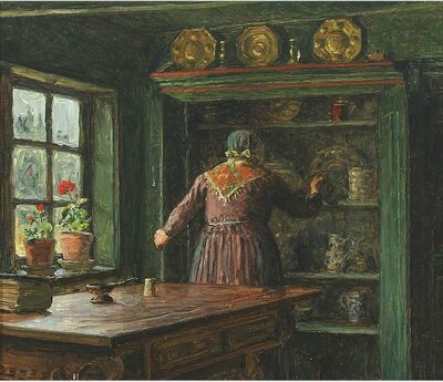 interior-from-a-farmhouse-with-woman-at-a-cabinet
