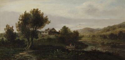 figures-in-a-boat-below-a-small-farmhouse