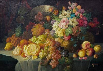 still-life-with-floral-bouquet-and-fruit