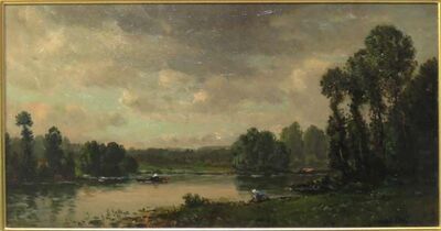 river-landscape-man-in-boat-woman-on-bank