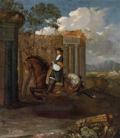 ein-reiter-auf-einem-pferd-in-der-courbette-in-sudlicher-landschaft