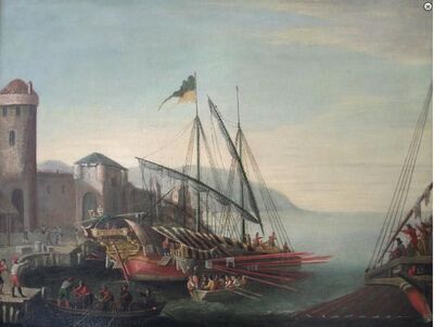 a-waterfront-scene-with-figures-unloading-boats