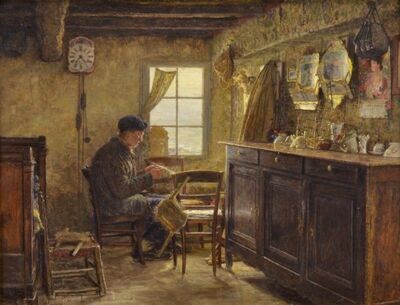 interior-med-fiskare-som-knyter-nat-signerad