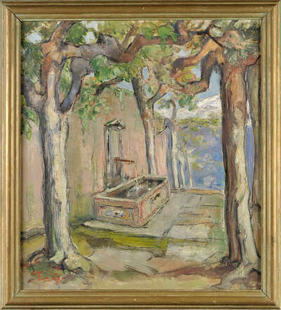 continental-scenes-of-a-church-and-a-tree-lined-street