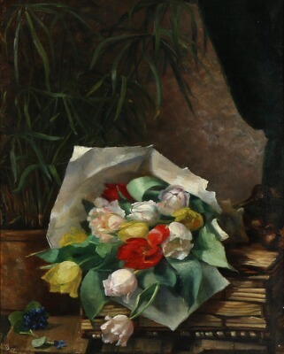 still-life-with-colourful-tulips-on-a-table