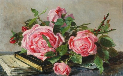 pink-roses-and-books-on-a-table
