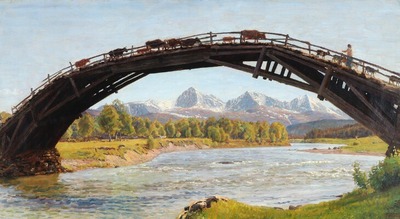 a-norwegian-landscape-with-cattle-being-herded-over-a-bridge