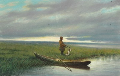 a-russian-hunter-with-his-dog-at-a-coast