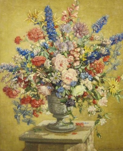 a-still-life-of-mixed-flowers-in-an-urn-on-a-ledge